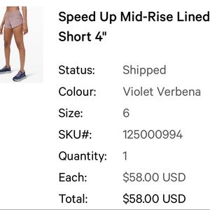 Lululemon Speed Up Short 4”